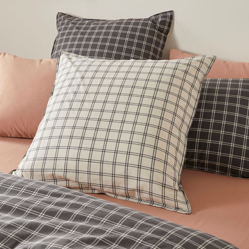 Stonewashed Cotton Charcoal Grid Pillowcases