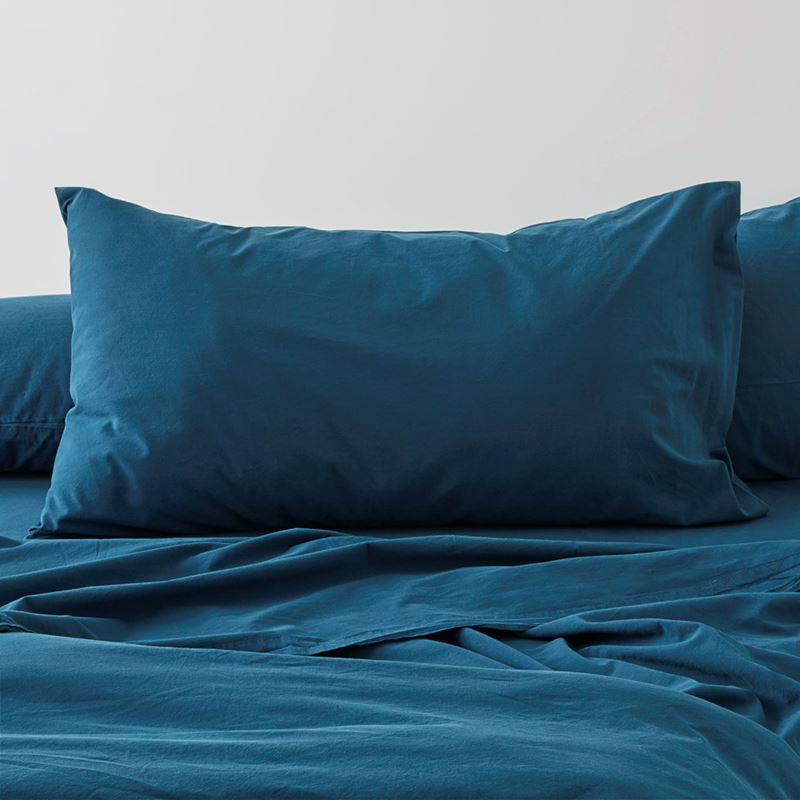 Stonewashed Cotton Petrol Blue Pillowcases