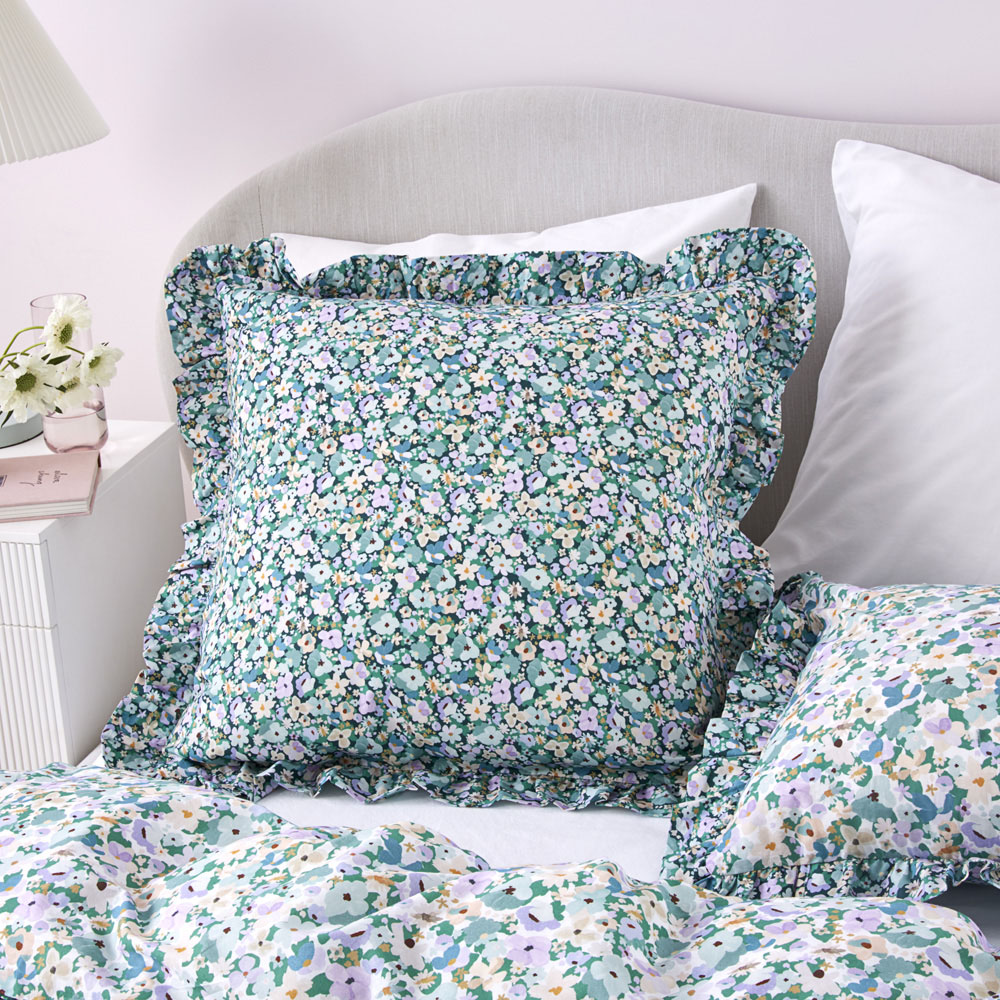 Holly Green Floral Ruffle Pillowcases Adairs