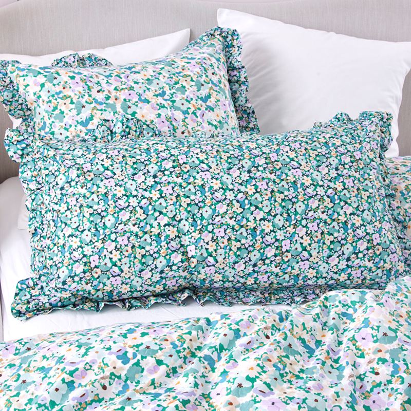 Holly Green Floral Ruffle Pillowcases