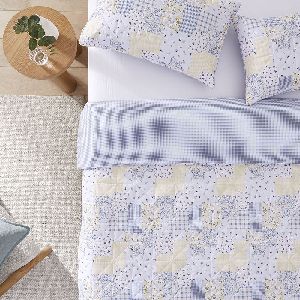 Esther Blue Quilted Quilt Cover Set Adairs