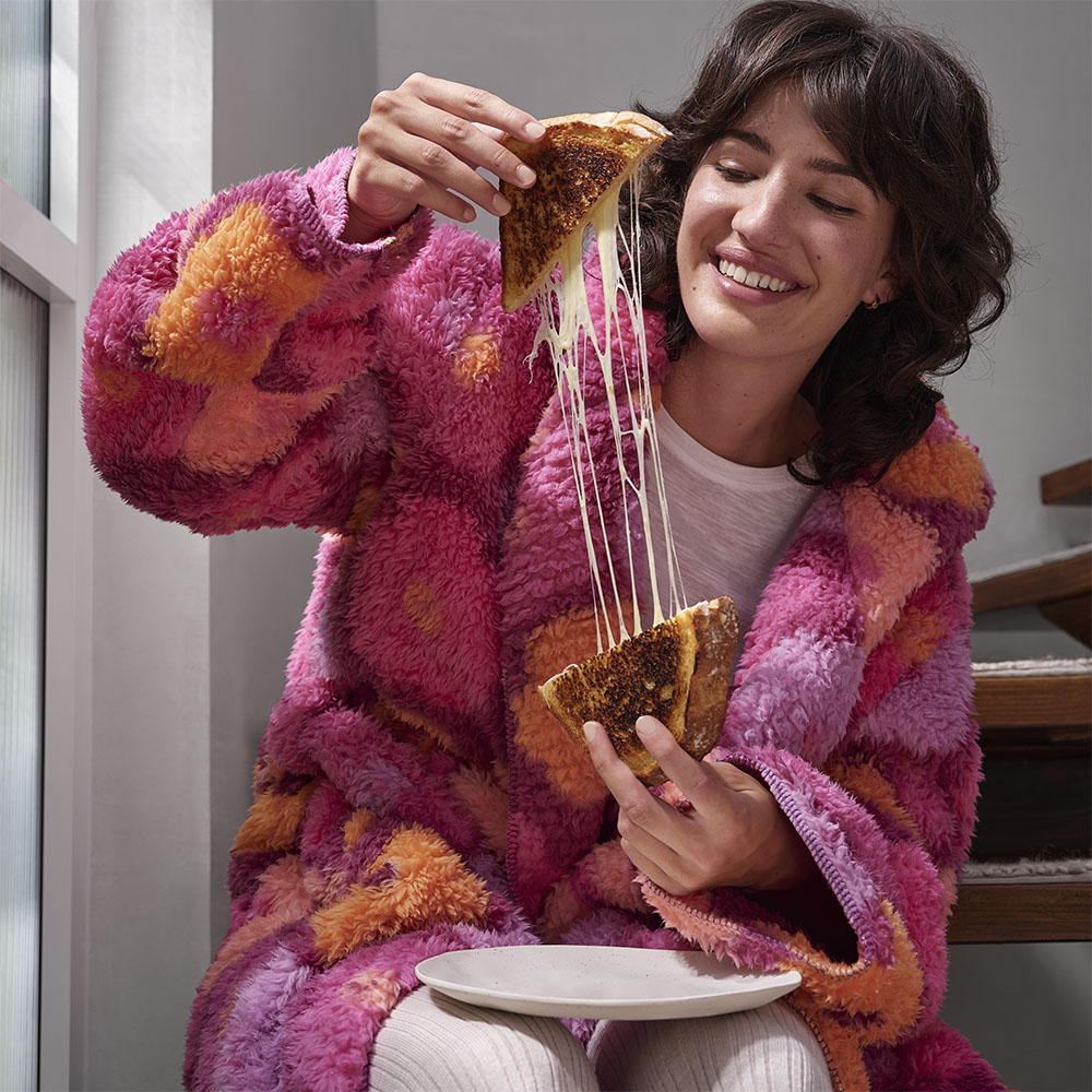 Sherpa Printed Berry Floral Hooded Bathrobe | Adairs