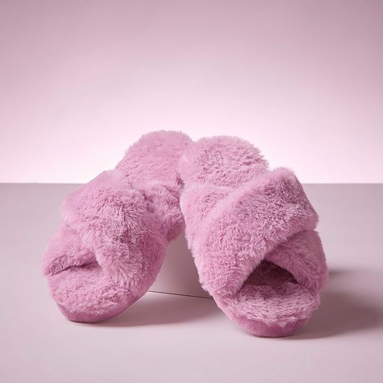 Crossover Soft Aubergine Fur Slippers
