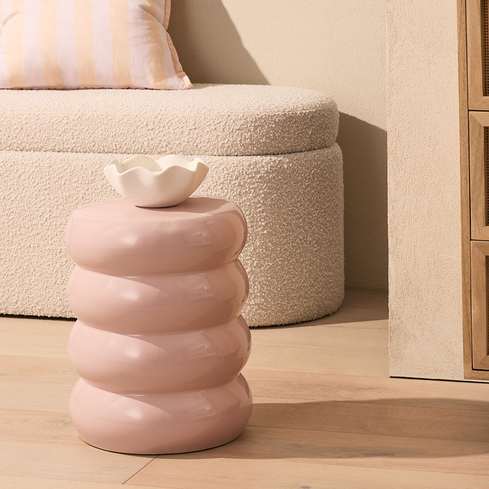 Ceramic Soft Pink Ribbed Side Table | Adairs