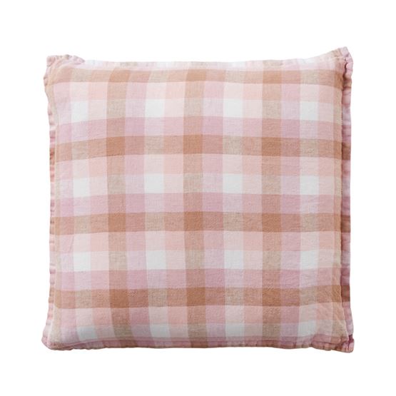 Belgian Spiced Pinks Check Vintage Washed Linen Cushion