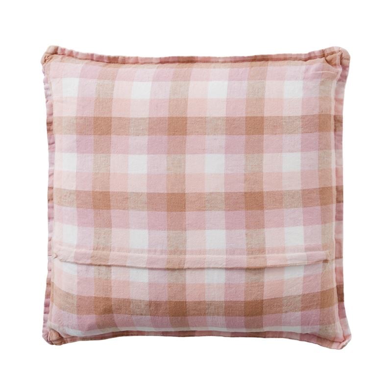 Belgian Spiced Pinks Check Vintage Washed Linen Cushion