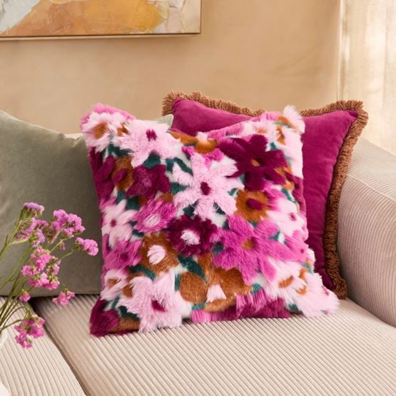Grace Purple Floral Fur Cushion