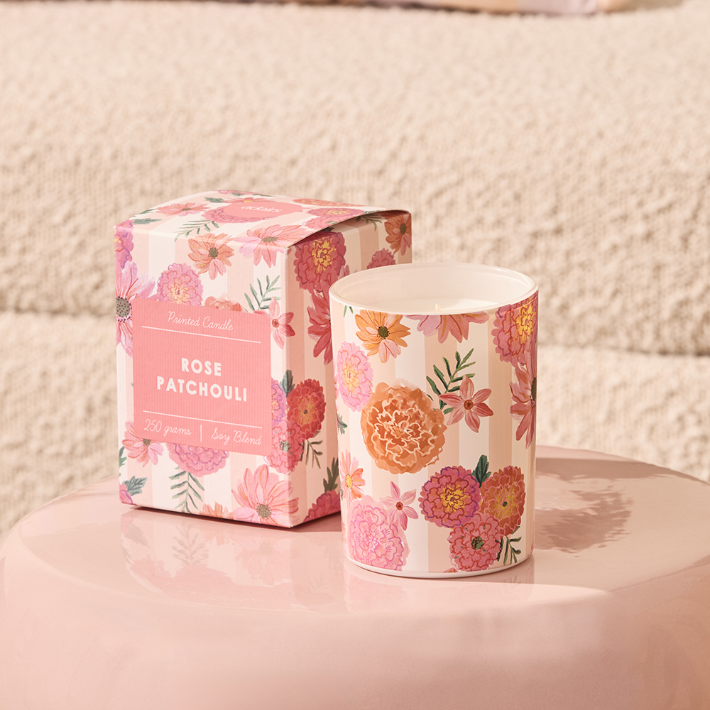 Rose & Patchouli Printed Candle | Adairs