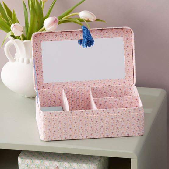 Woodblock Pink Floral Jewellery Box