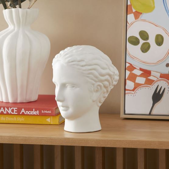 Lucia White Leather Head Sculpture