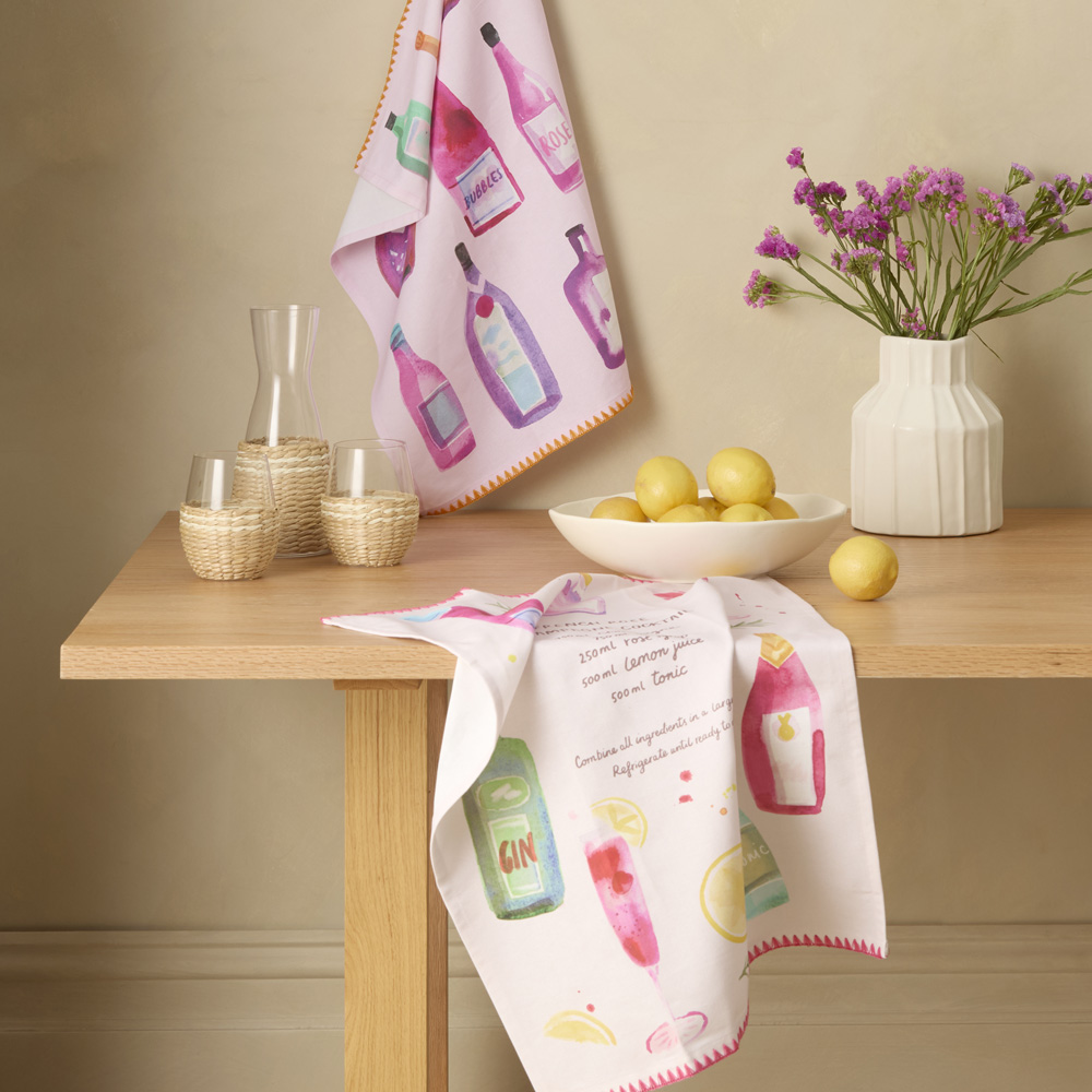 Apéritif French Rose Champagne Tea Towel Pack of 2 | Adairs