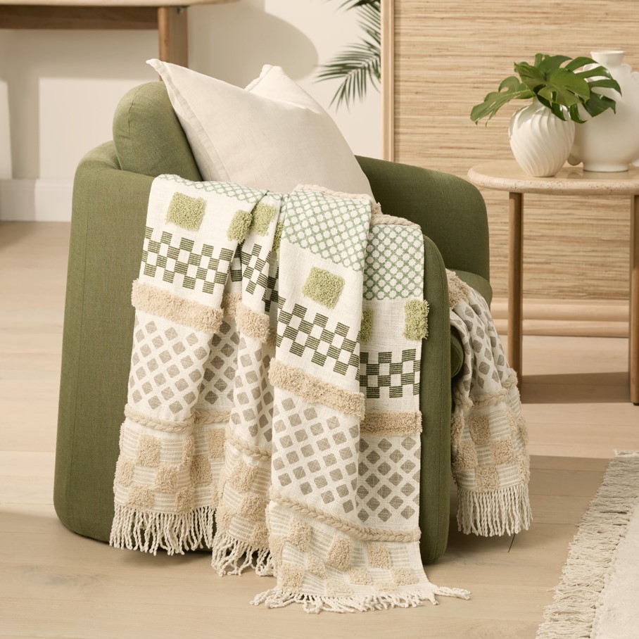 Felix Natural & Green Tufted Throw Adairs
