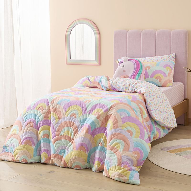 Rainbow Burst Pastel Quilted Cot Quilt Cover Set