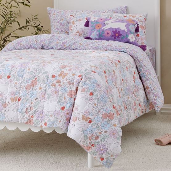 Bouncing Bunnies Blush Quilted Jersey Quilt Cover Set