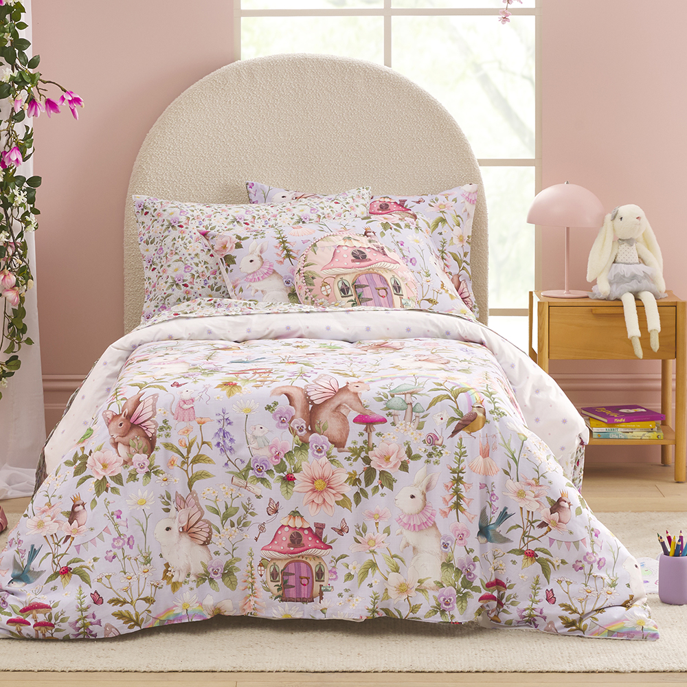 送料無料 新品 PHENIX Quilt Kids 2ピース 130 NAB Adairs Kids - Fleur Harris Fairyland Lilac Quilt Cover Set