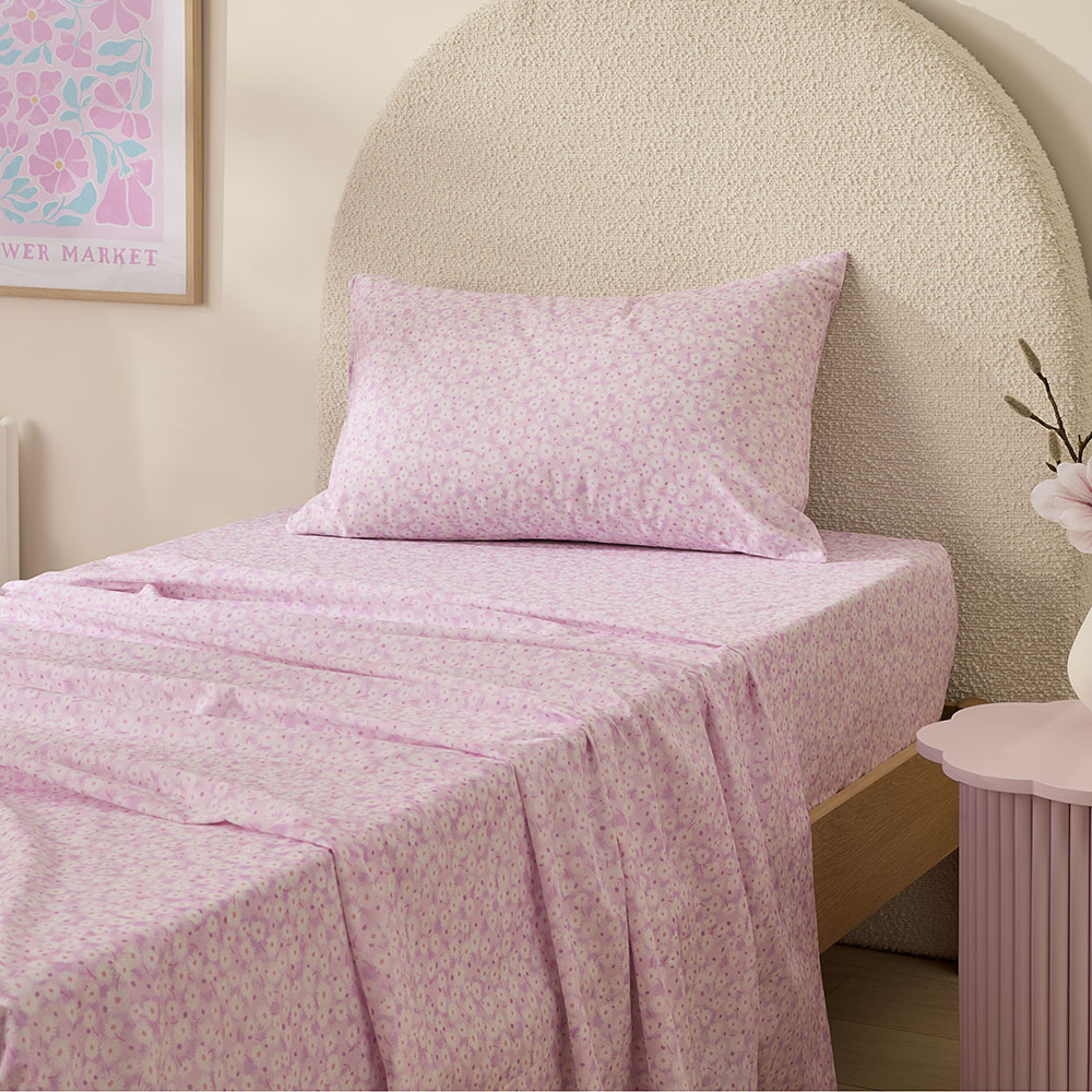 Adairs Kids Daisy Floral Lilac Sheet Set Adairs
