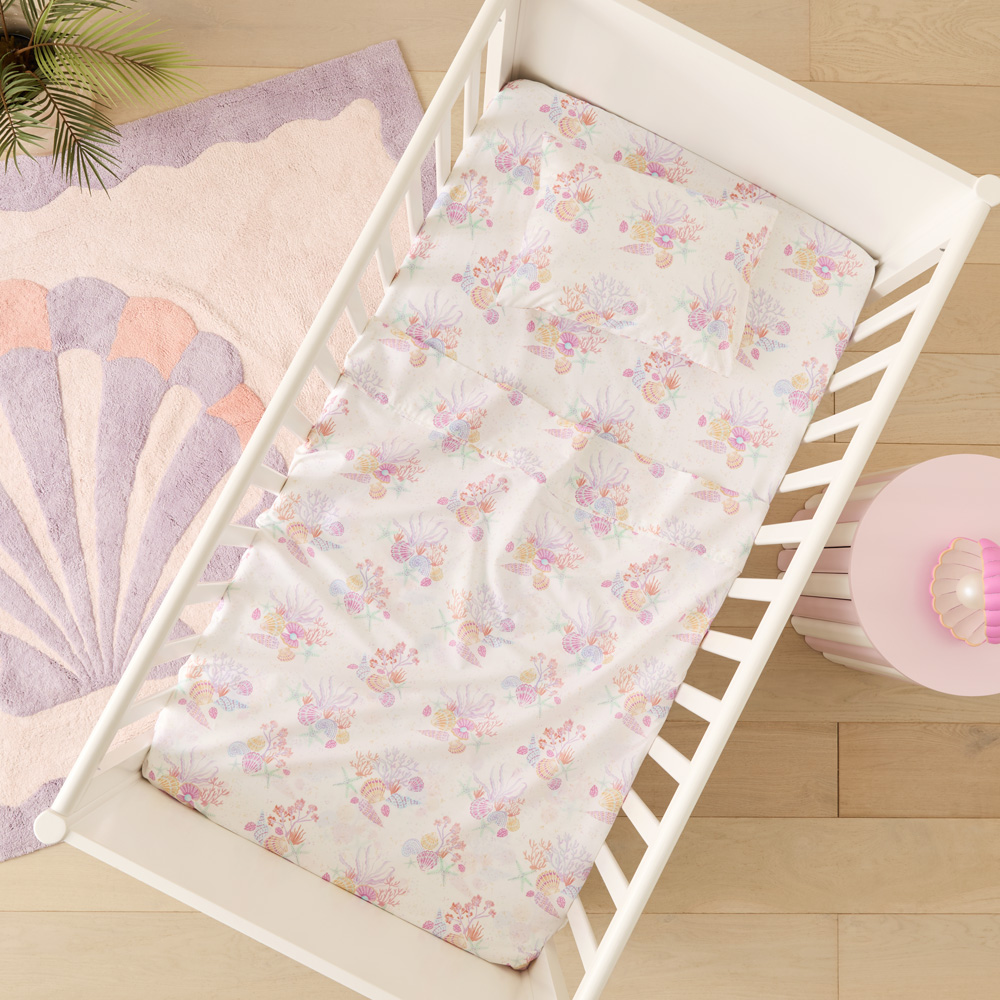 Adairs Kids Shell Coral White Cot Sheet Set Adairs
