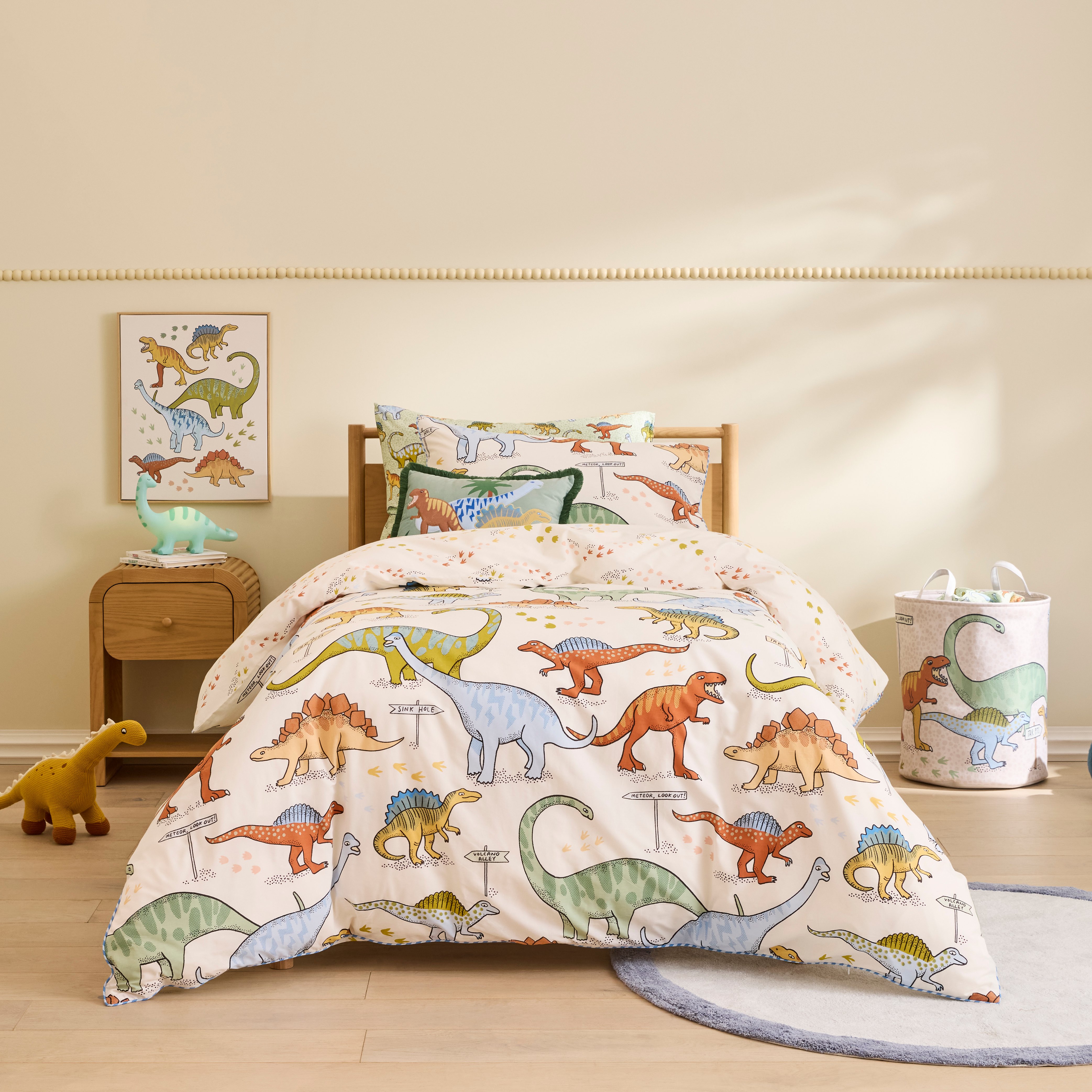Quilt Cover Kids Dinosaur Duvet Adairs Kids Dino Walk Natural