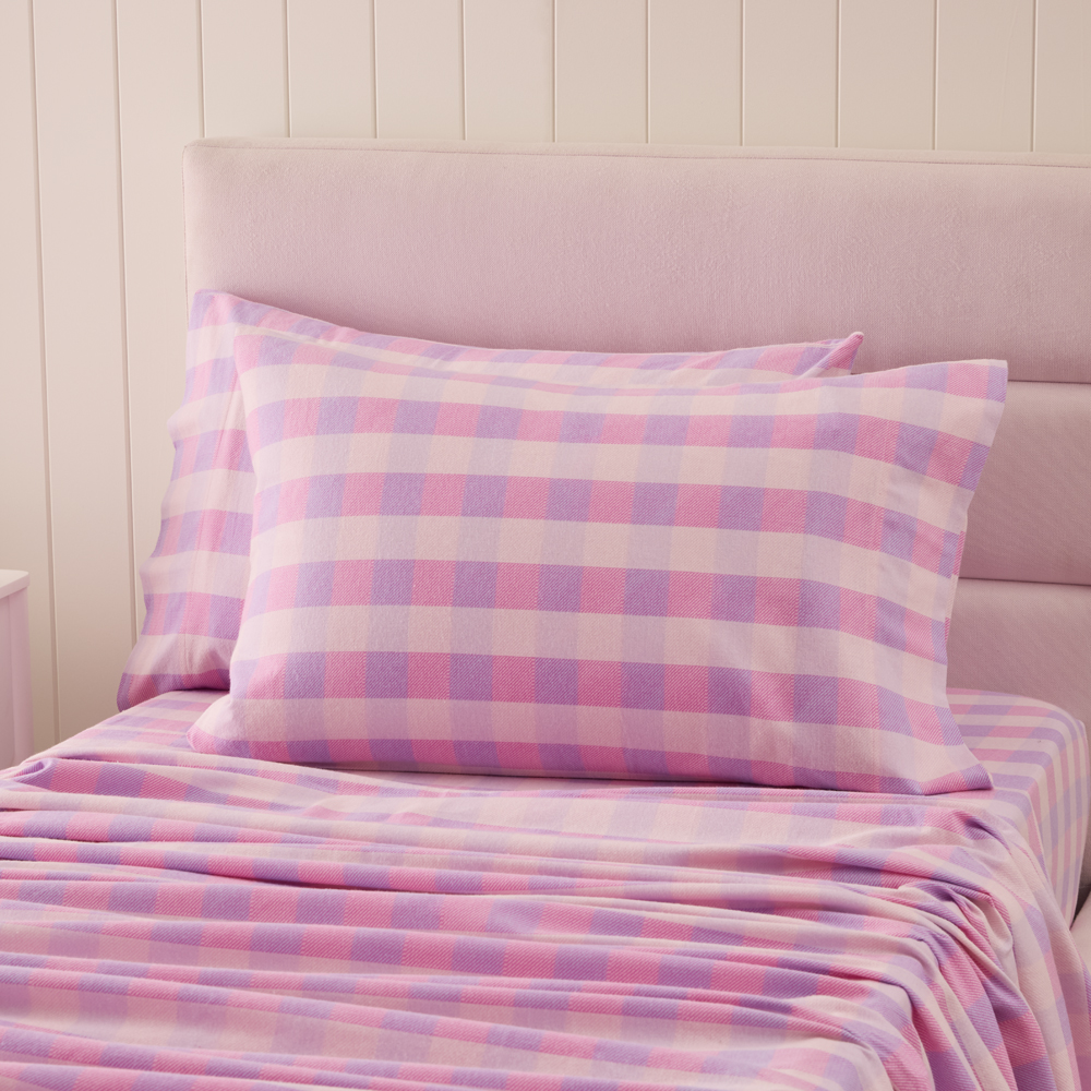 Adairs Kids Parker Check Pink Flannelette Sheet Set Adairs