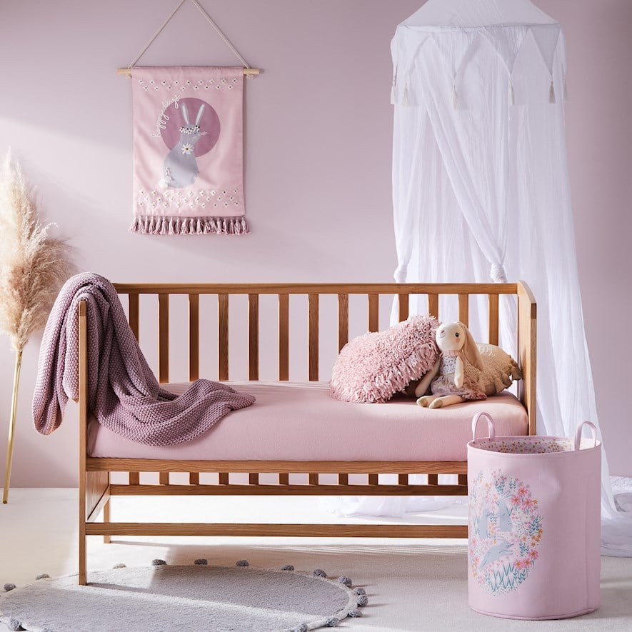 Plain Dye Flannelette Pink Cot Fitted Sheet Adairs