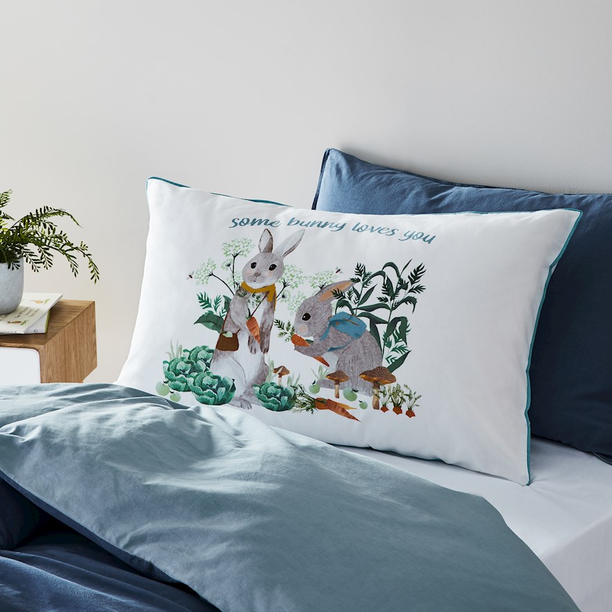 Adairs Kids Garden Bunny Boy Kids Pillowcase Adairs