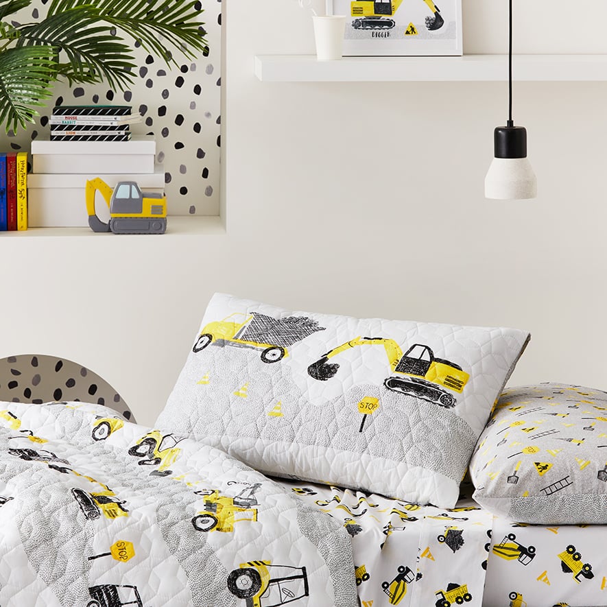 Roadworks Quilted Grey Yellow Quilt Cover Set Adairs