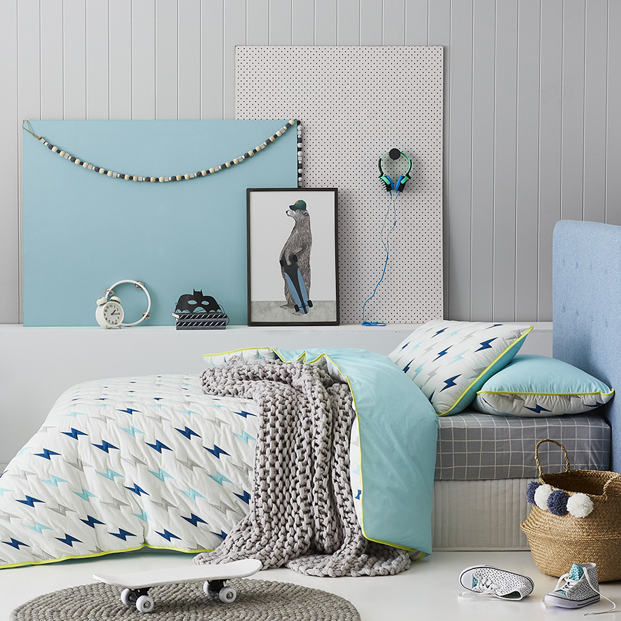 Bolt Quilted Blue Quilt Cover Set Adairs