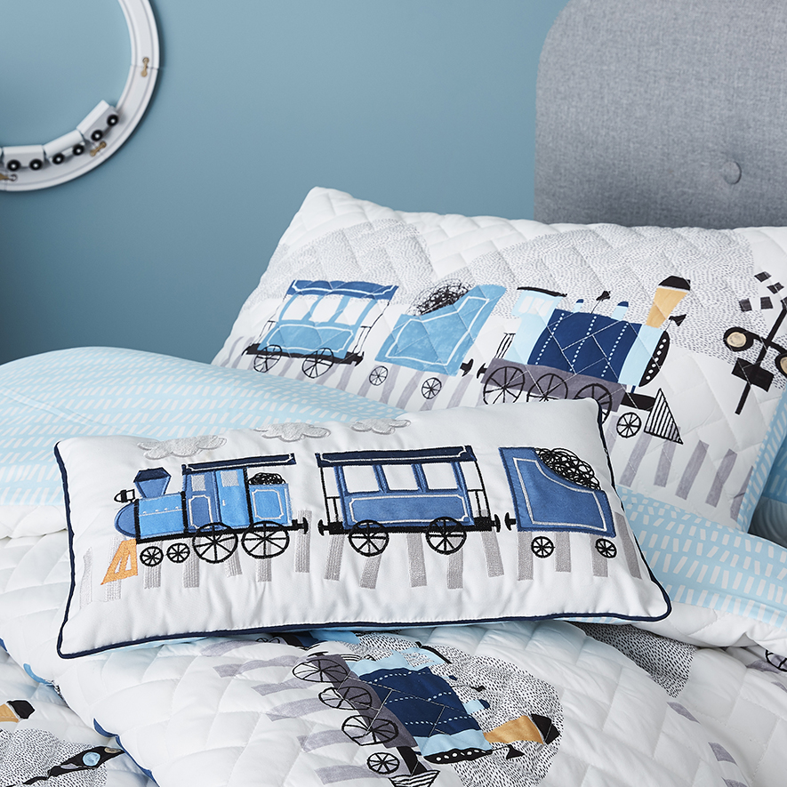 Whistle Stop Quilted Quilt Cover Set Blue Adairs