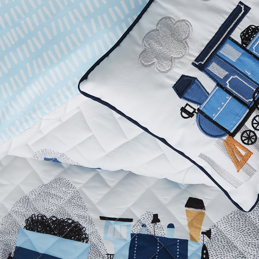 Whistle Stop Quilted Quilt Cover Set Blue Adairs