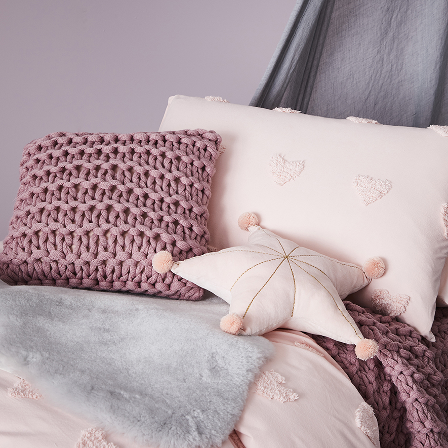 Chenille Heart Quilt Cover Set Pink Adairs