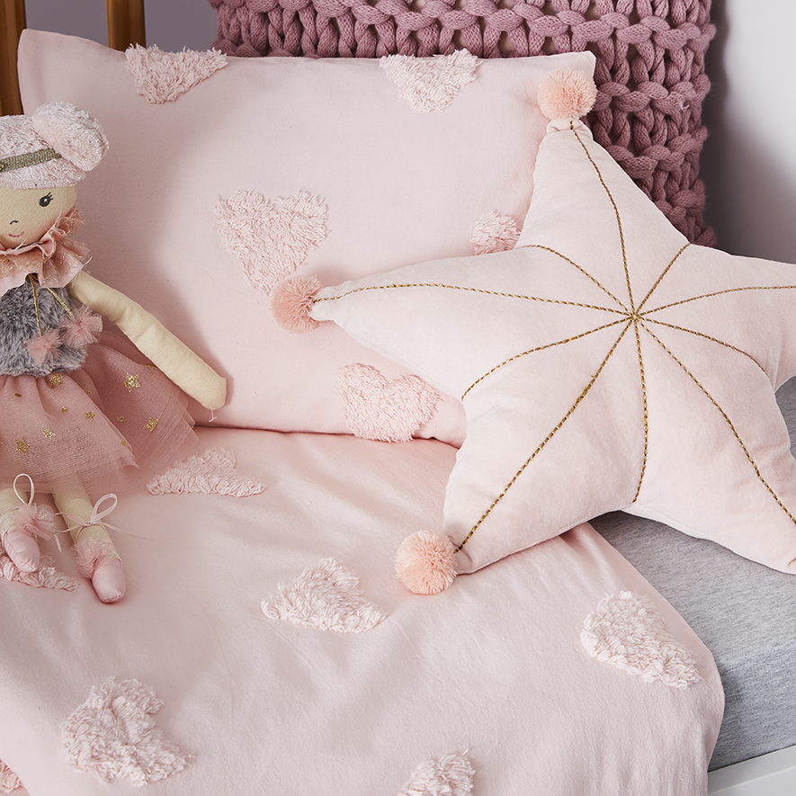 Chenille Heart Quilt Cover Set Pink Adairs