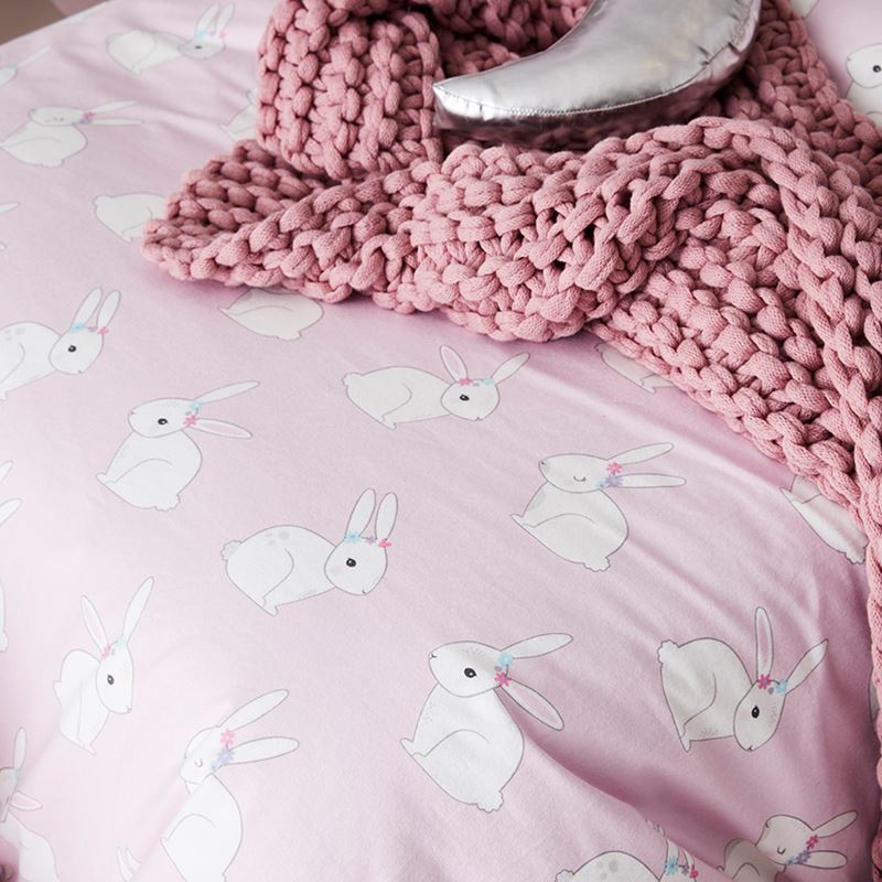 Bessie Bunny Flannelette Quilt Cover Set Pink