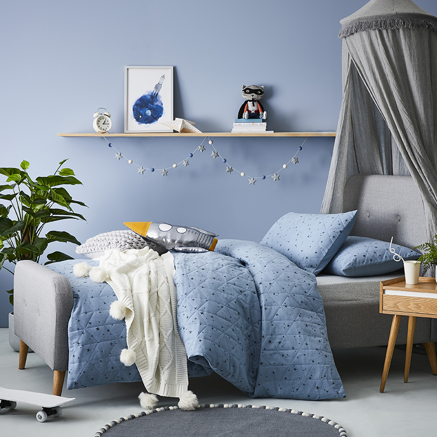 Stanley Star Quilted Flannelette Quilt Cover Set Blue Adairs