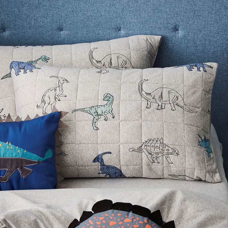 Dino Jersey Quilted Grey Quilt Cover Set