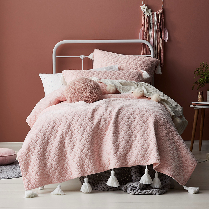 Velvet Tassel Coverlet in Pink | Adairs