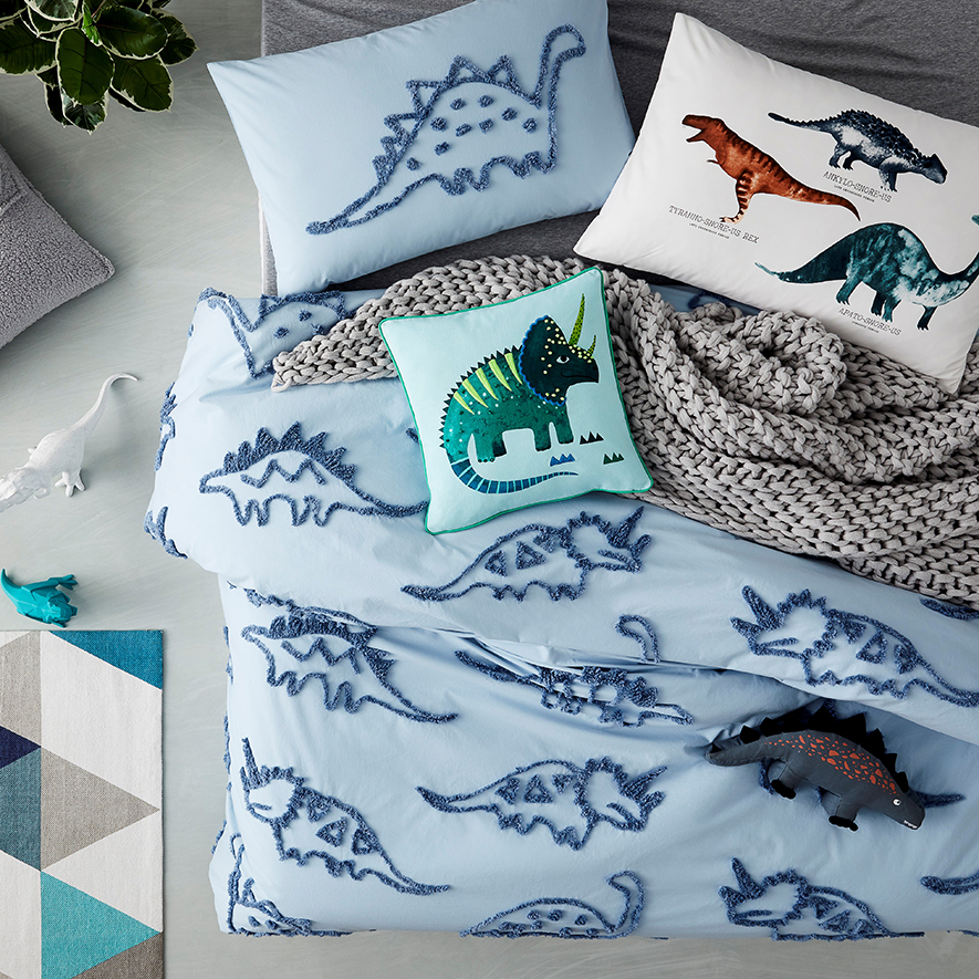Dino Chenille Quilt Cover Set in Blue Adairs