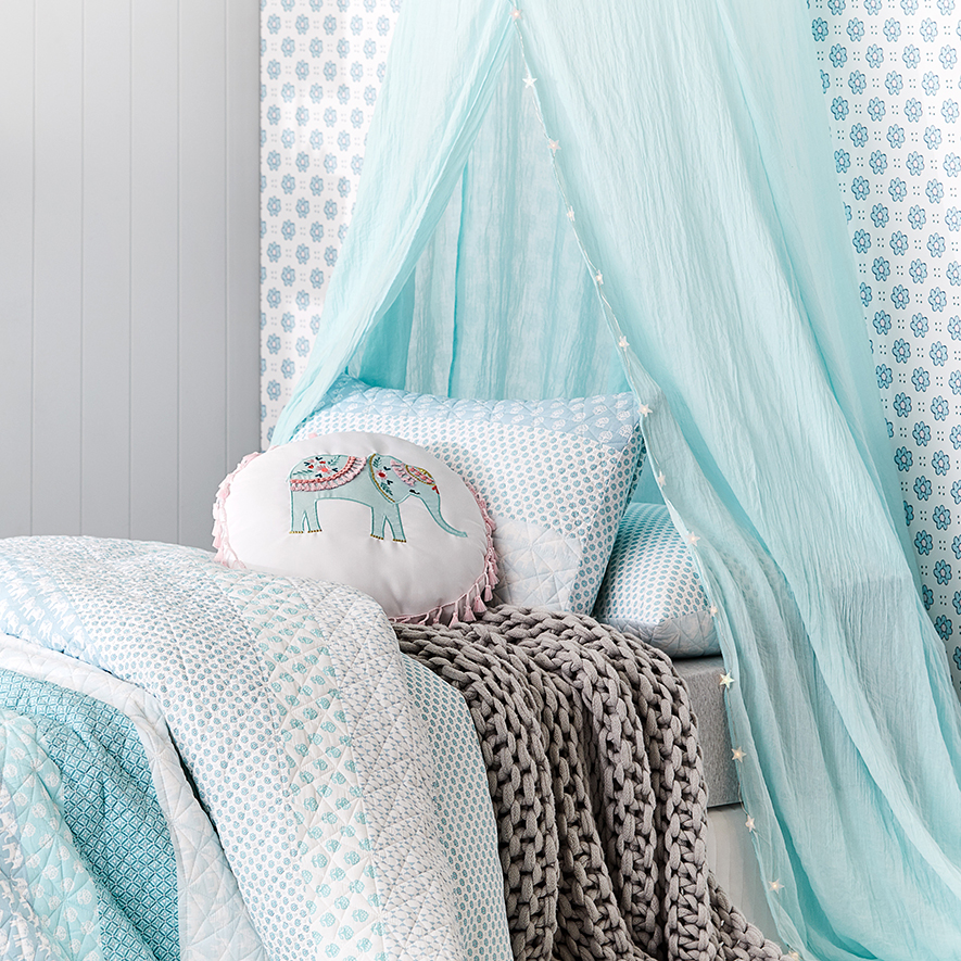 Eden Elephant Quilted Aqua Quilt Cover Set Adairs