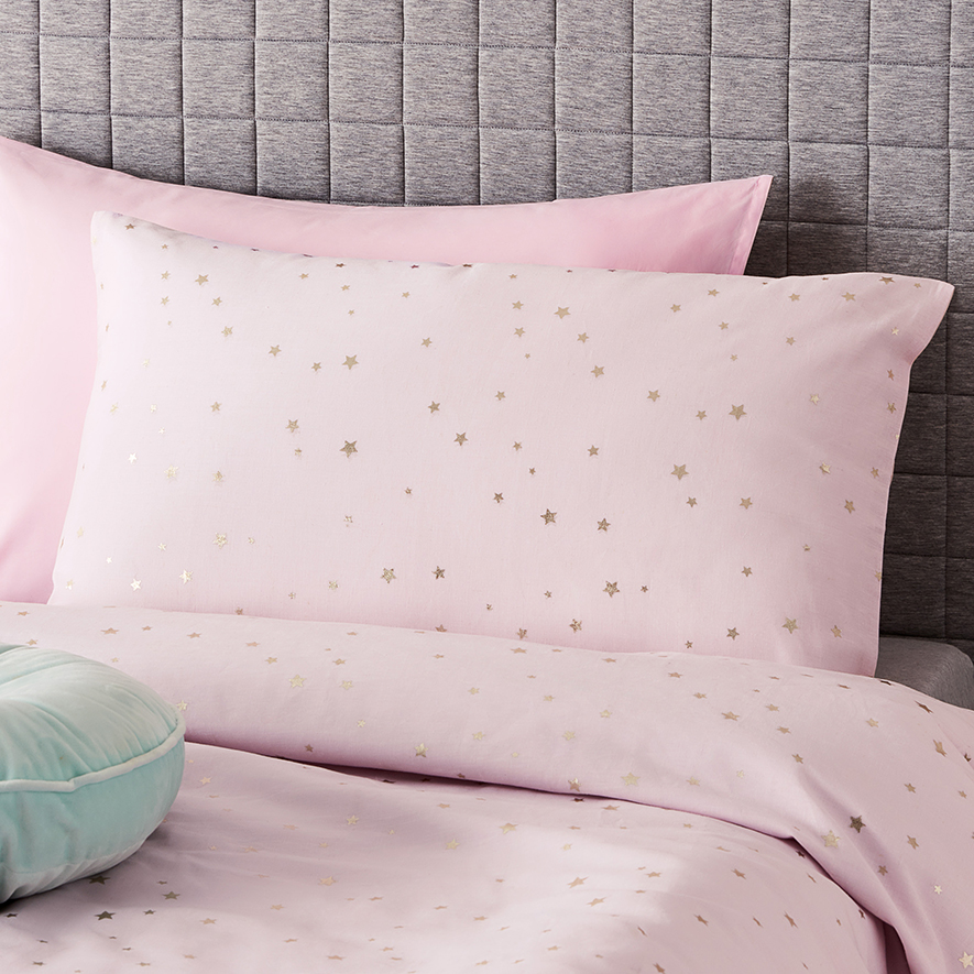 Twinkle Star Linen Cotton Pink Quilt Cover Set Adairs