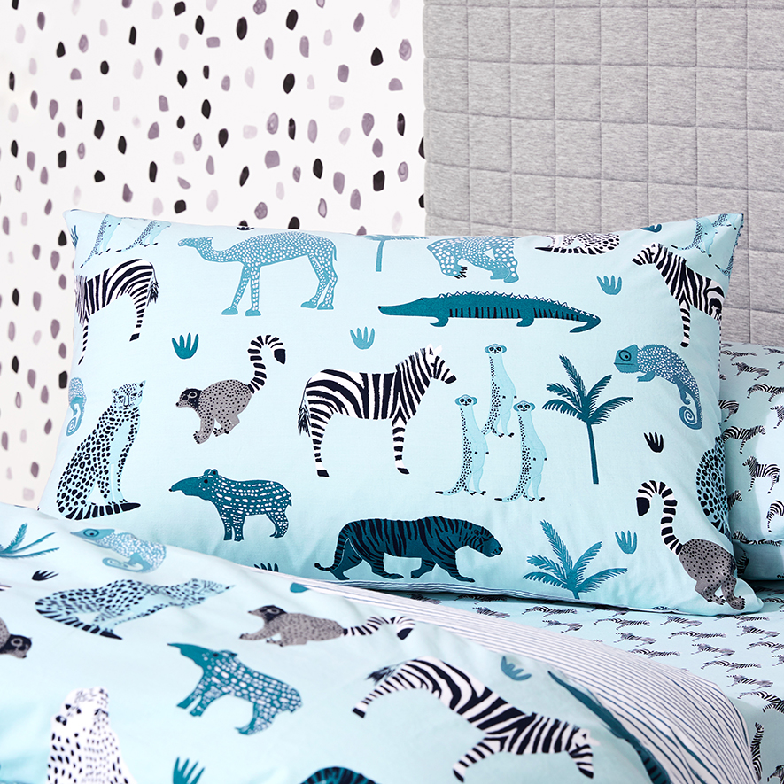 Stonewash Blue Jungle Quilt Cover Set Adairs