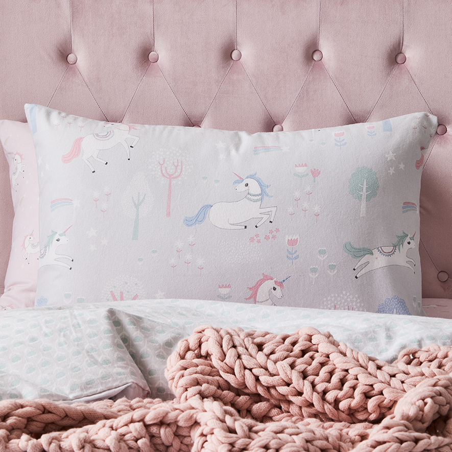Unicorn Forest Grey Flannelette Quilt Cover Set Adairs