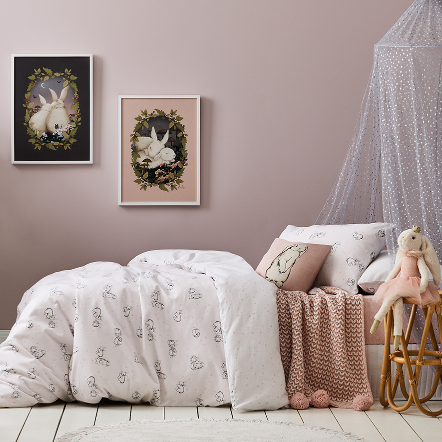 Bella Bunny Pale Pink Flannelette Quilt Cover Set Adairs