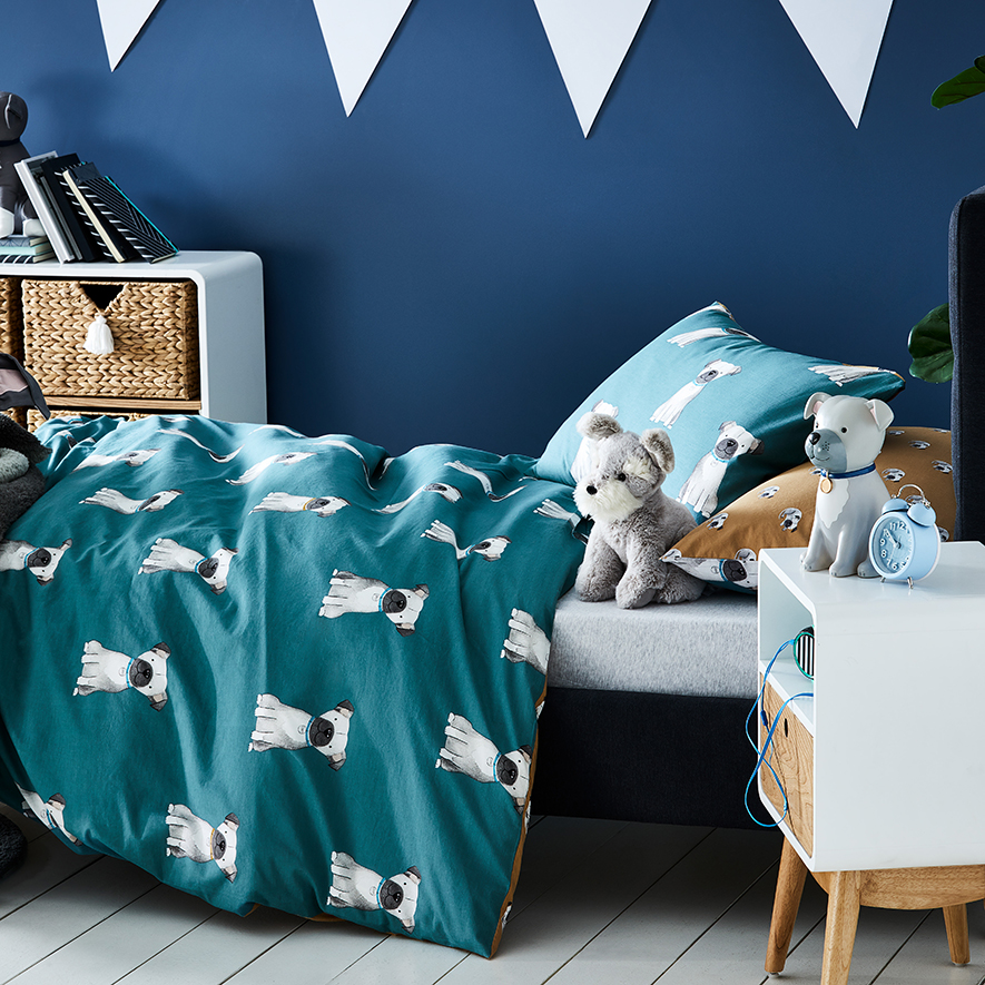 Puppy Dog Stonewashed Teal Quilt Cover Set Adairs