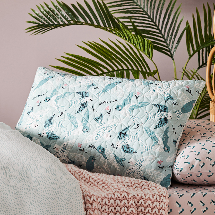 Birdie Quilted Sage Quilt Cover Set Adairs