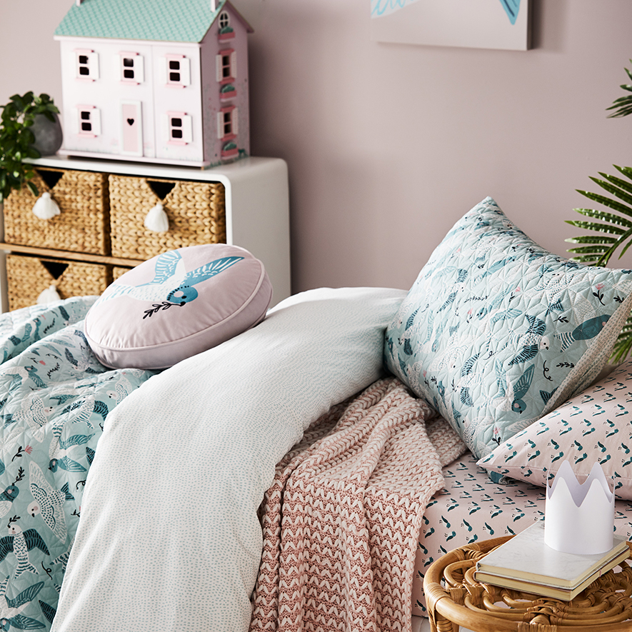 Birdie Quilted Sage Quilt Cover Set Adairs