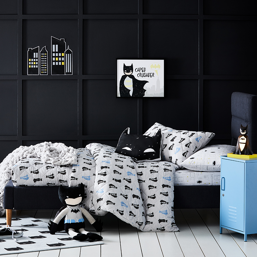 Batman Quilted Grey Quilt Cover Set Adairs