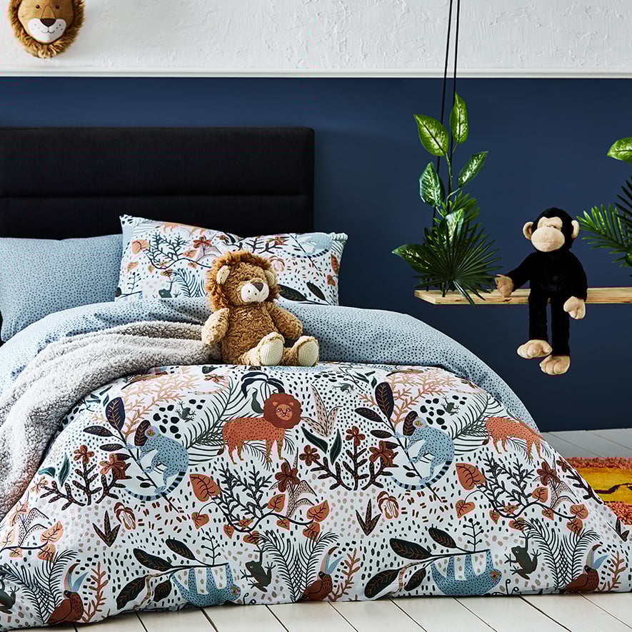 Jungle Dreams Stonewashed Blue Quilt Cover Set Adairs