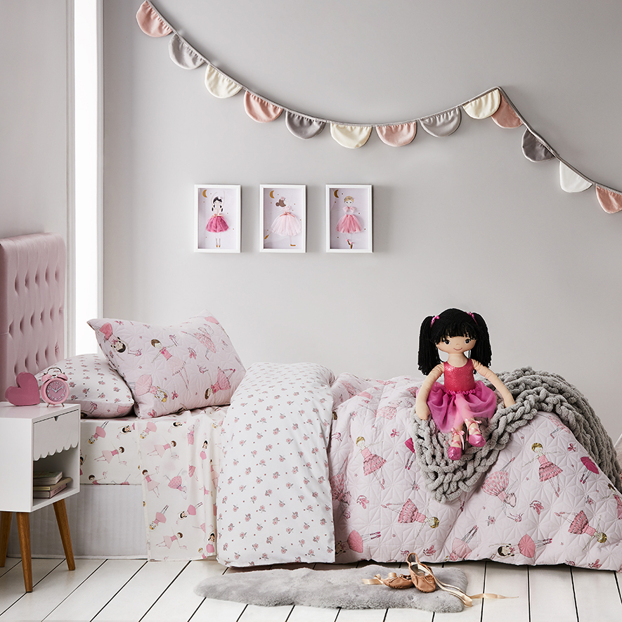 Adairs Kids Anna Ballerina Quilted Pink Quilt Cover Set Adairs