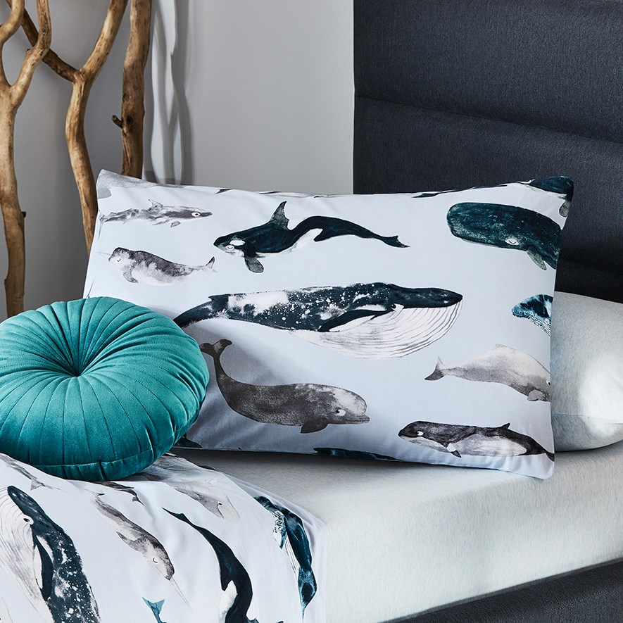 Whale Watching Stonewashed Duck Egg Blue Quilt Cover Set Adairs