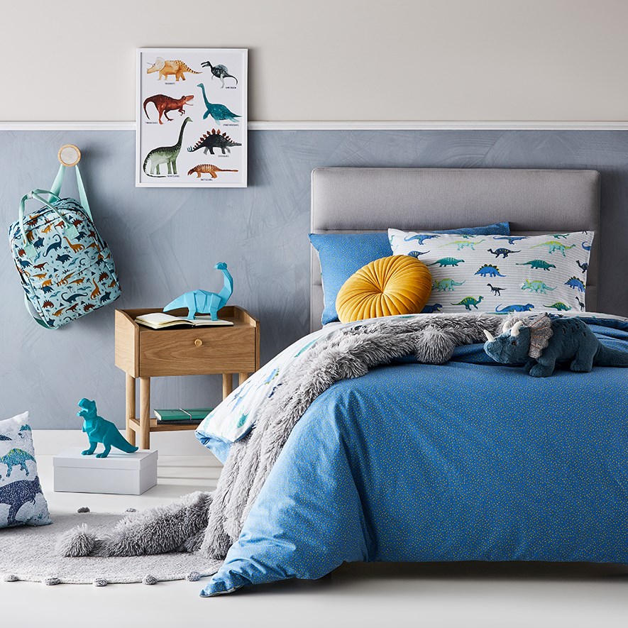 Dinosaur Stomp Grey Flannelette Quilt Cover Set Adairs