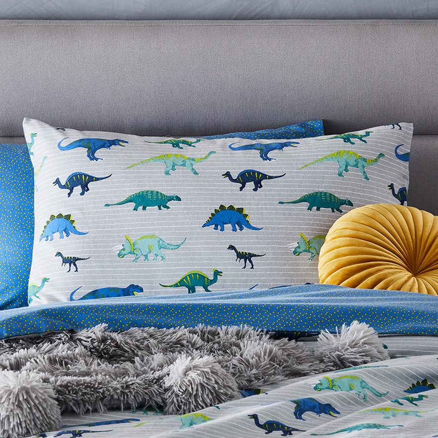 Dinosaur Stomp Grey Flannelette Quilt Cover Set Adairs